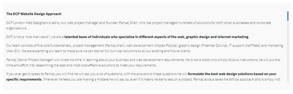 Text scrolling box for optimised SEO content