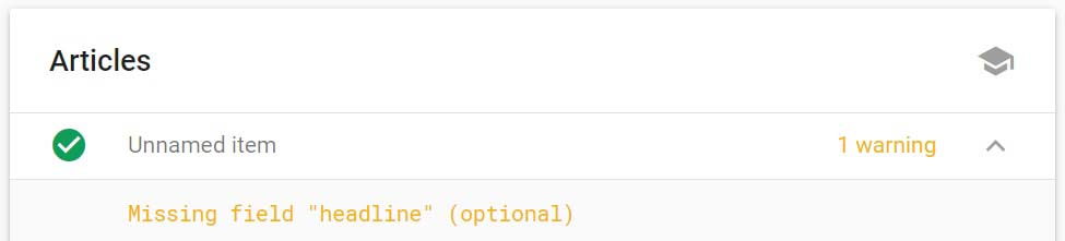 Google rich results test tool missing field headline