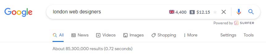 Google Search results for keyword London Web Designers