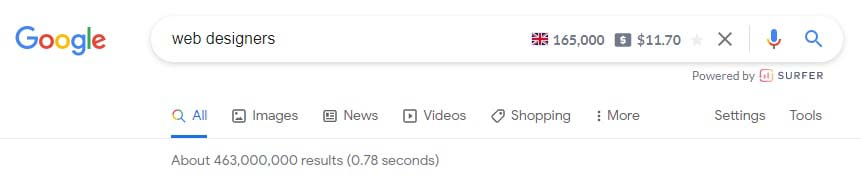 Google Search results for keyword Web Designers