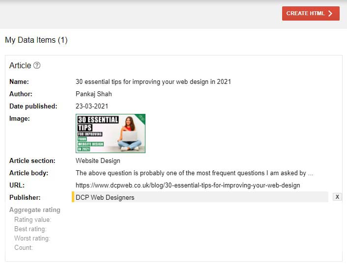 Google structured data markup create html button