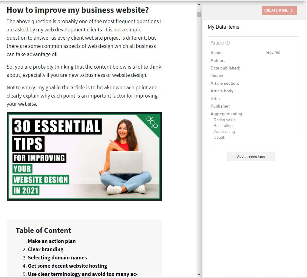 Google structured data markup tool