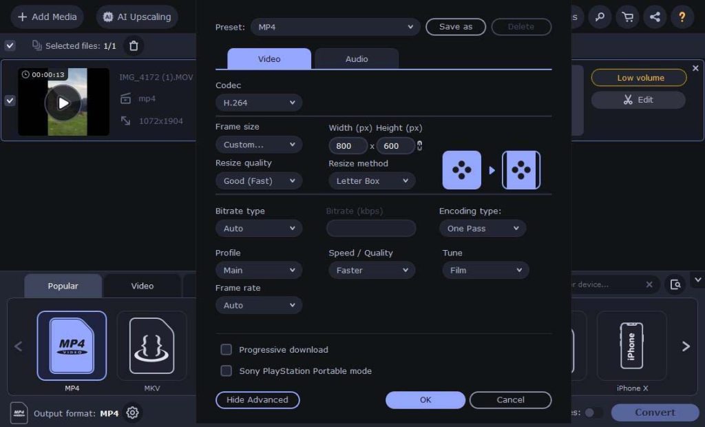Using Movavi Video Converter to resize and convert videos
