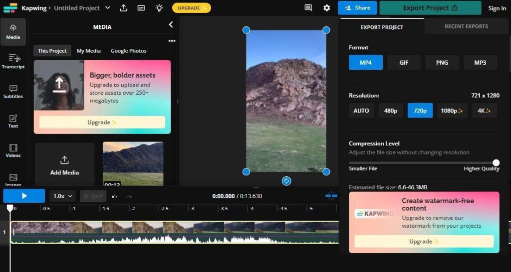 Using Kapwing to resize and convert videos