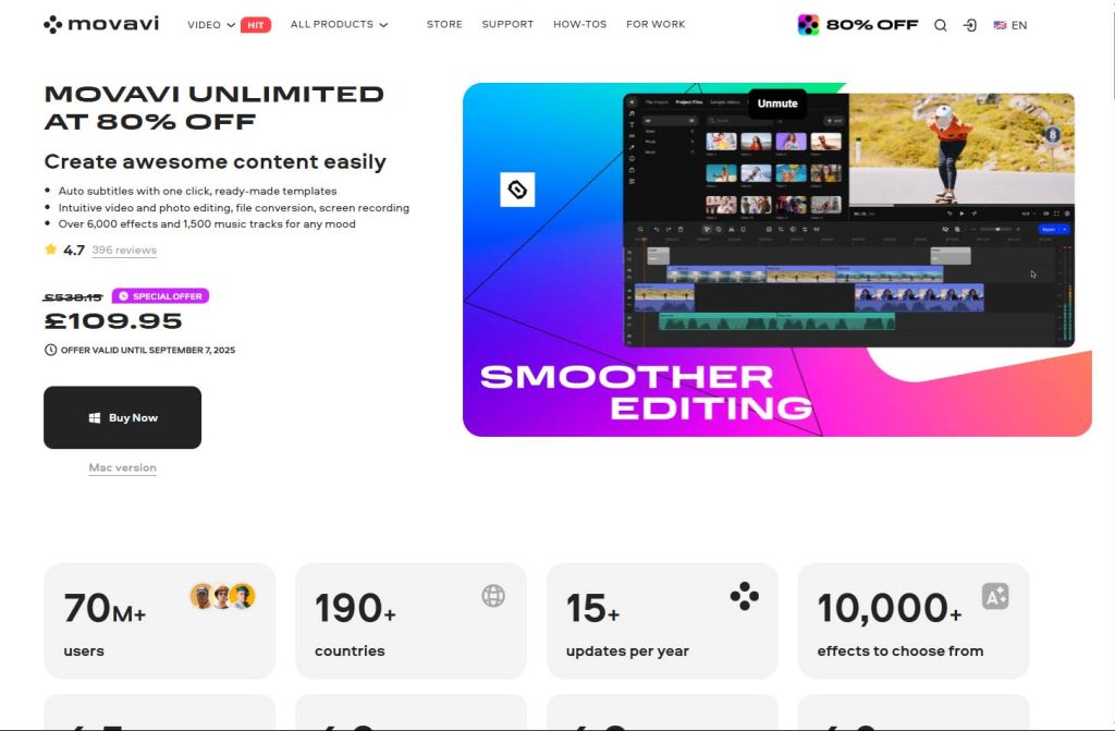 2. Movavi Video Editor - For Stylish Effects and AI Tools​