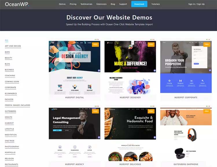 Ocean WP Theme Demos