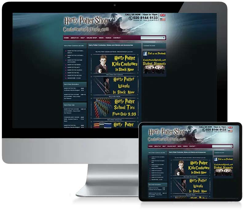 Costumes and Wands - Ecommerce Website Design