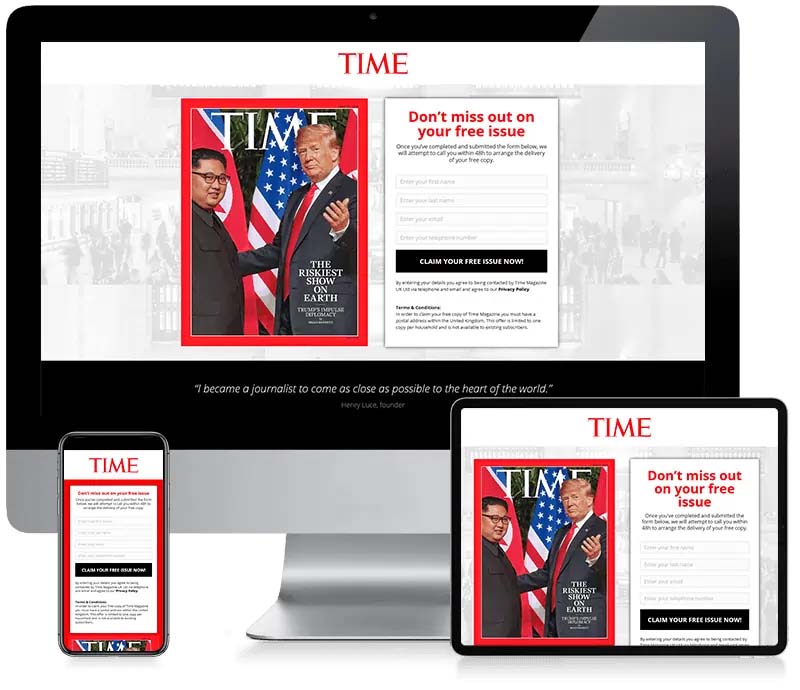 Time Magazine Europe - Lead Generation Web Design