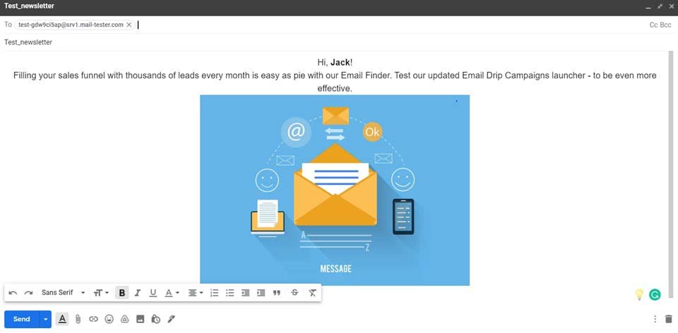 Sending testing emails