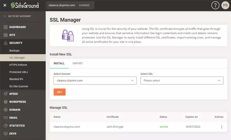 SiteGround Let's Encrypt SSL certificate