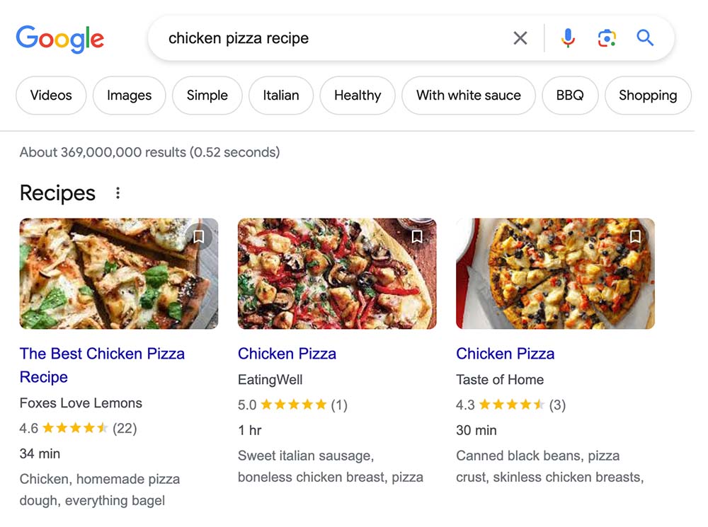 Schema markup on Google search