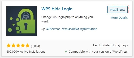 wps hide login wordpress install button